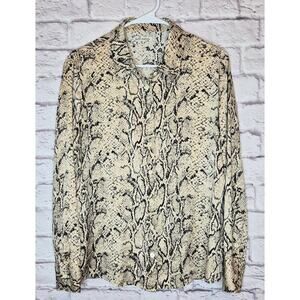 Reformation 100% silk snake print button up blouse shirt long sleeve medium.